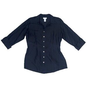 Soft Surroundings Tunic Blouse Size MED Black Silk Blend Tie Back Whimsygoth